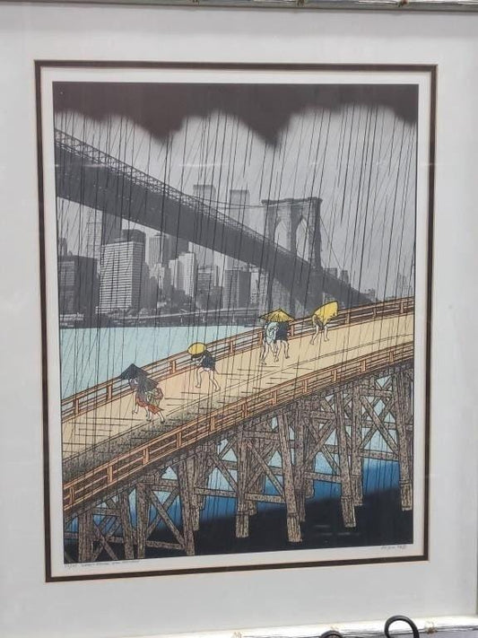 Sudden Shower, After Hiroshige, Signed LE Litho Lithograph by Michael Jay Knigin