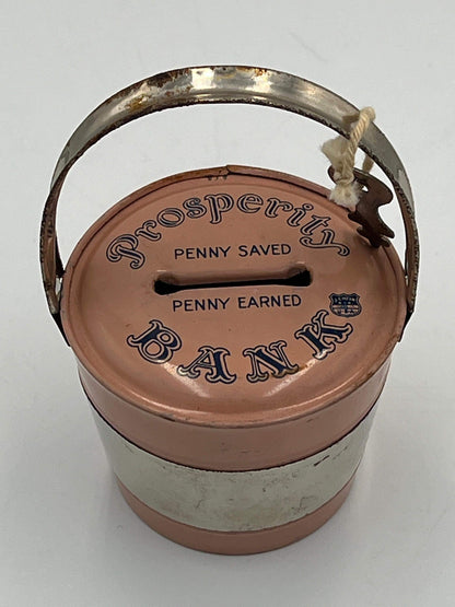 Vintage 1950s Pink & Black Bucket Bank, Prosperity Bank