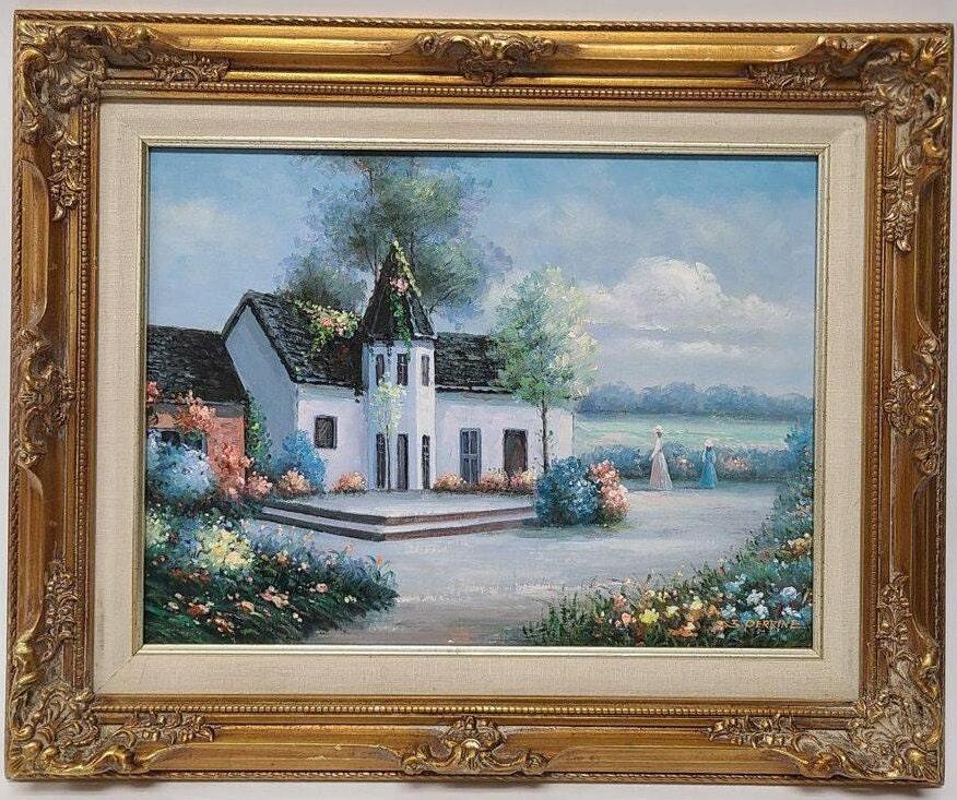 French Impressionist Original Oil Painting of a Church, J. Perrine