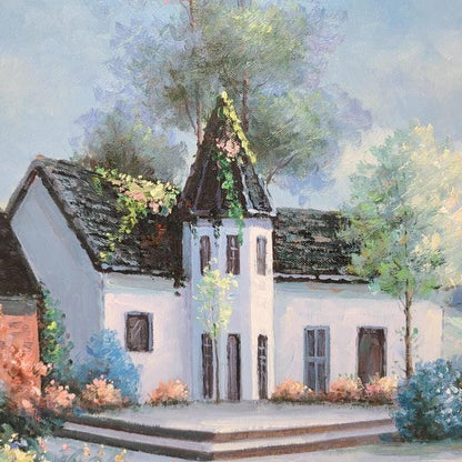 French Impressionist Original Oil Painting of a Church, J. Perrine