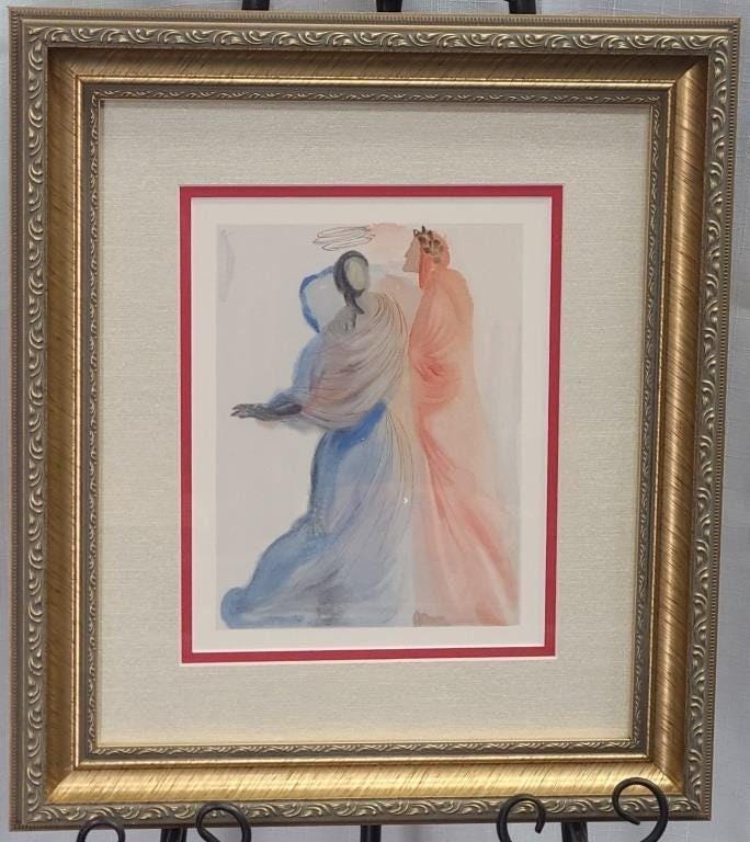 Original Salvador Dali Color Woodcut Print, Beatrice's Splendour, Dante, Divine Comedy