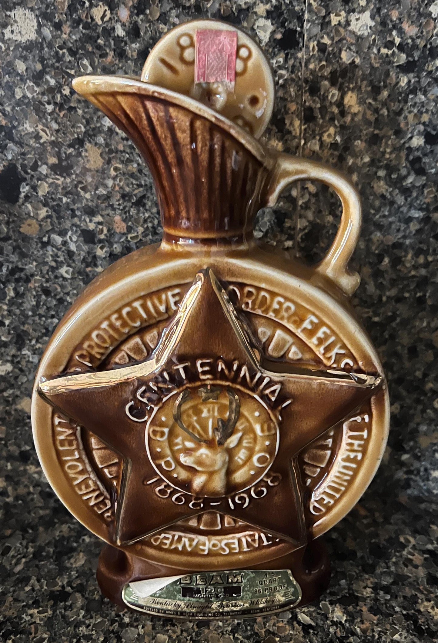 Jim Beam Elks Decanter, Star-Shaped Ceramic (Centennial 1868-1968)