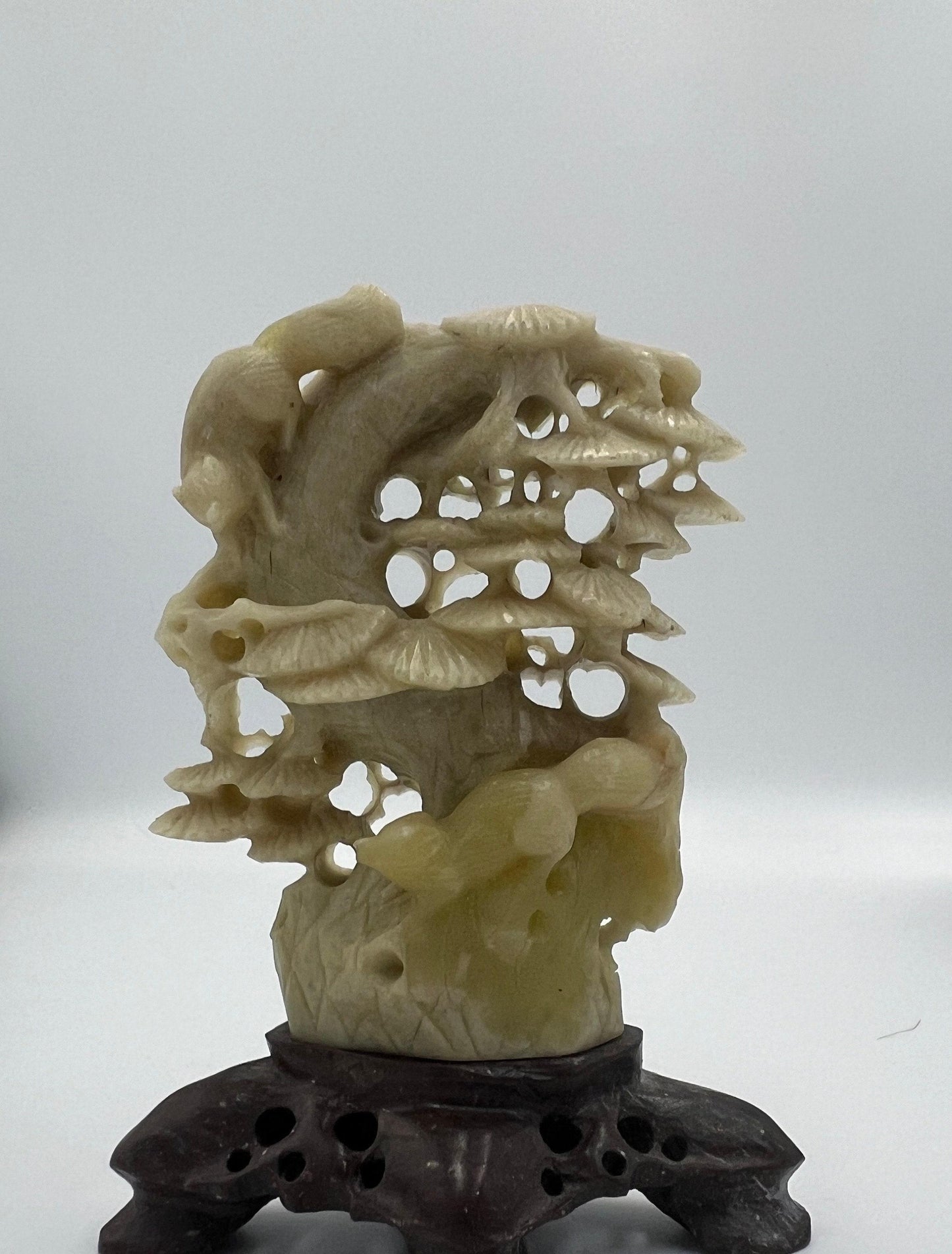 Soapstone Sculpture: Chinese Animals on Tree - Hand Carved Art