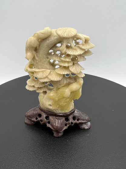 Soapstone Sculpture: Chinese Animals on Tree - Hand Carved Art