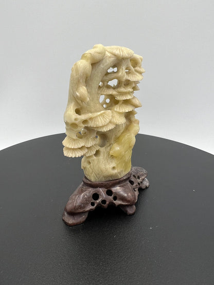 Soapstone Sculpture: Chinese Animals on Tree - Hand Carved Art