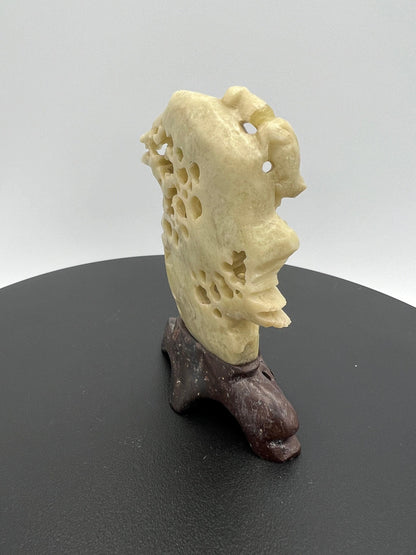 Soapstone Sculpture: Chinese Animals on Tree - Hand Carved Art