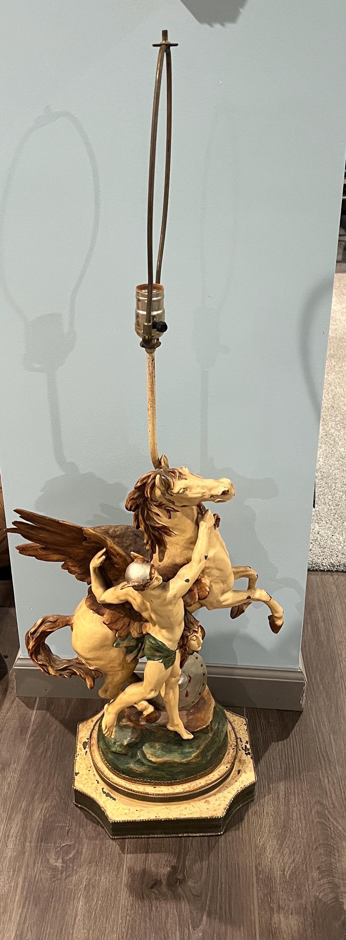 Mid-Century figural lamp | Perseus & Pegasus after Picault, Salon des Beaux-Arts 1888