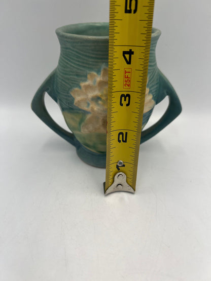 Roseville Pottery Vase: Turquoise Water Lily, 4 Inch