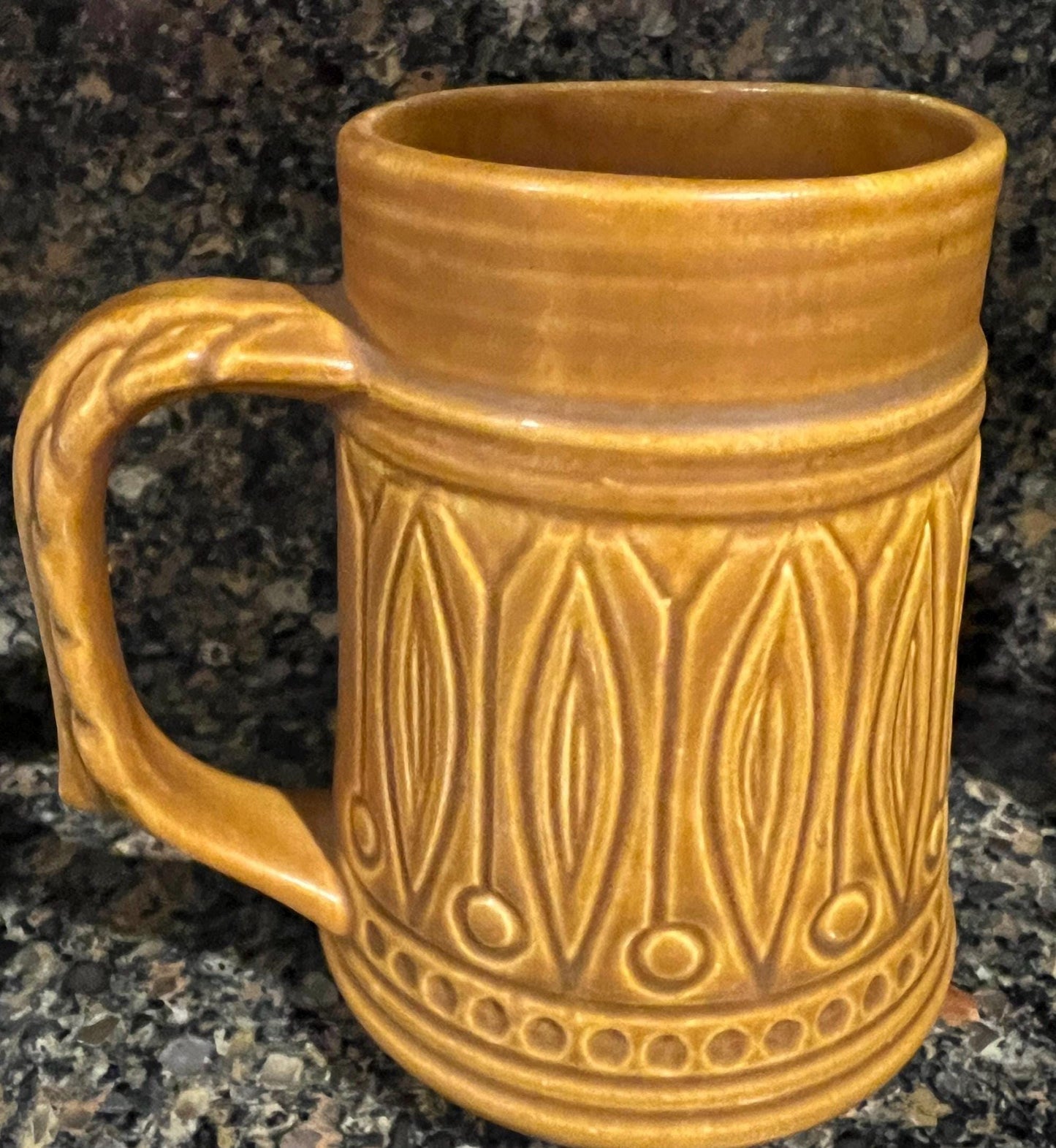 Jasba Western Germany Art Pottery Matte Tan Tankard w/ Incised Design