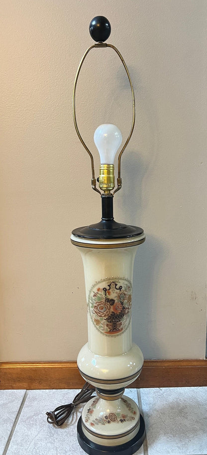 Vintage Floral Table Lamp, Tan Beaded Design (Works, No Shade)