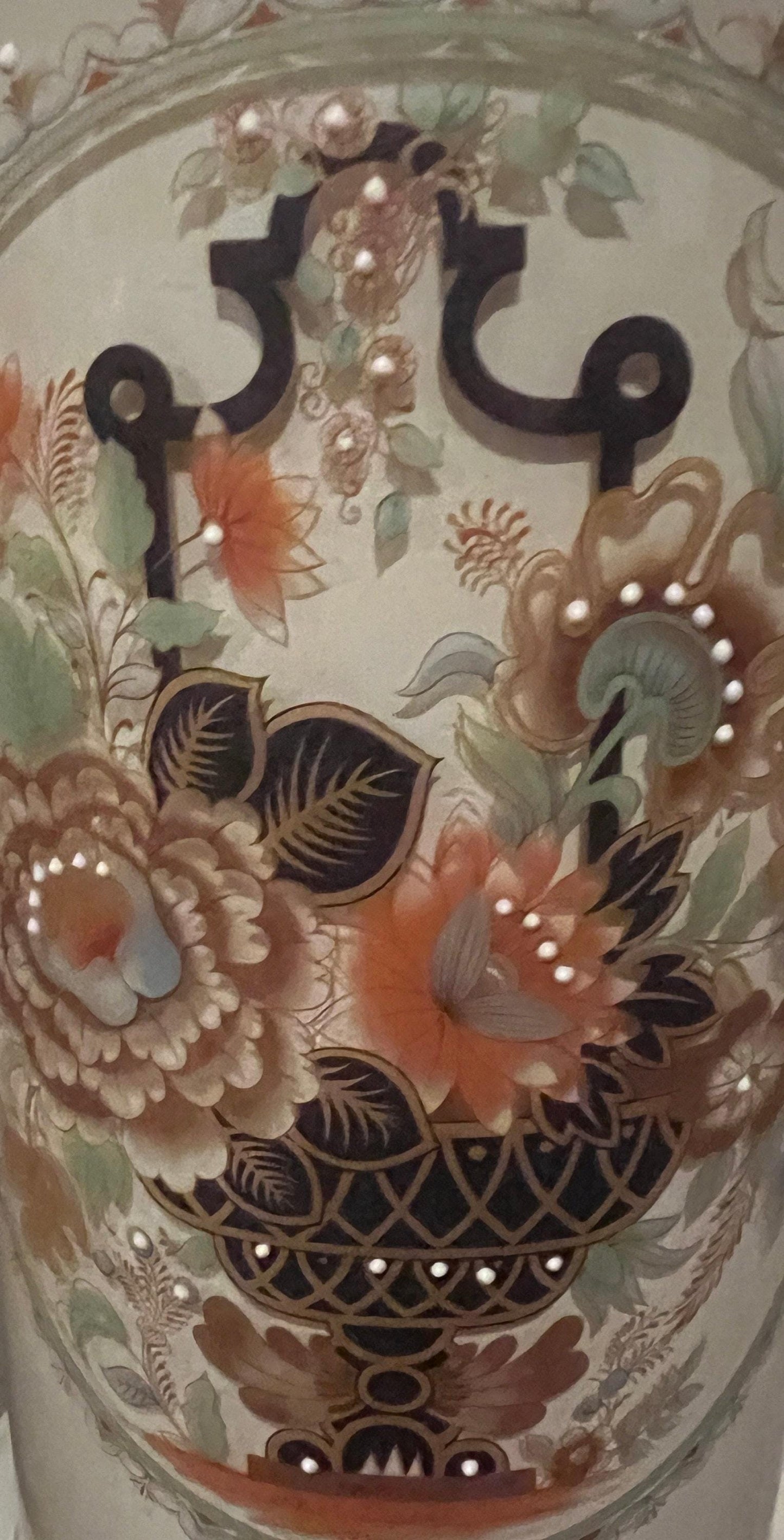 Vintage Floral Table Lamp, Tan Beaded Design (Works, No Shade)