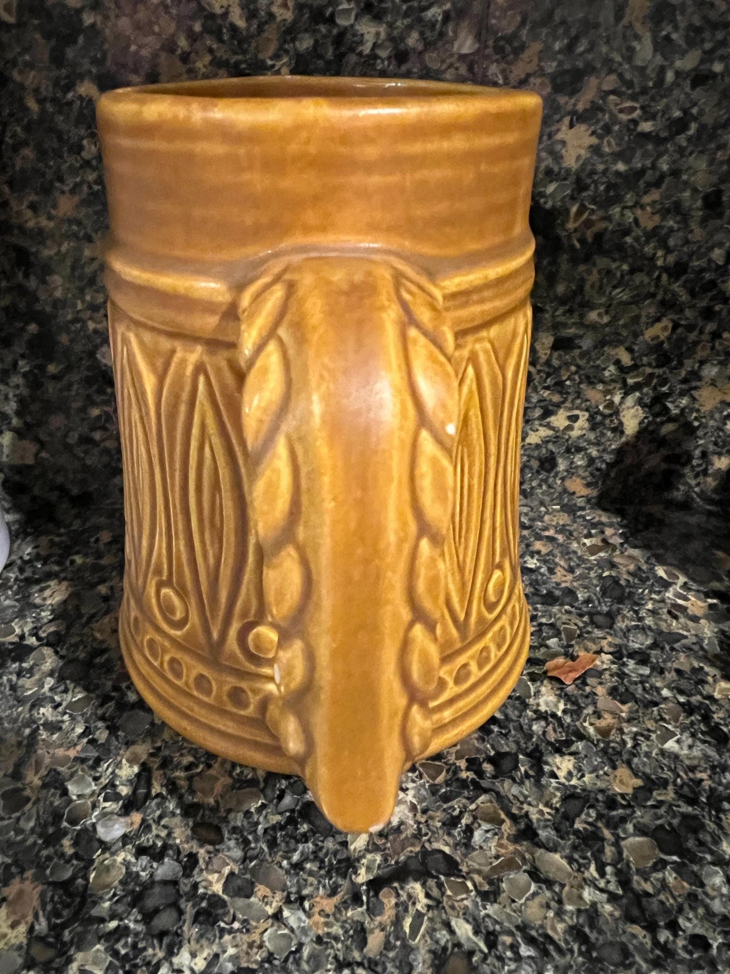 Jasba Western Germany Art Pottery Matte Tan Tankard w/ Incised Design