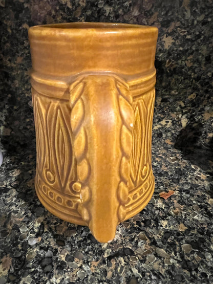 Jasba Western Germany Art Pottery Matte Tan Tankard w/ Incised Design