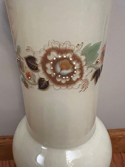 Vintage Floral Table Lamp, Tan Beaded Design (Works, No Shade)