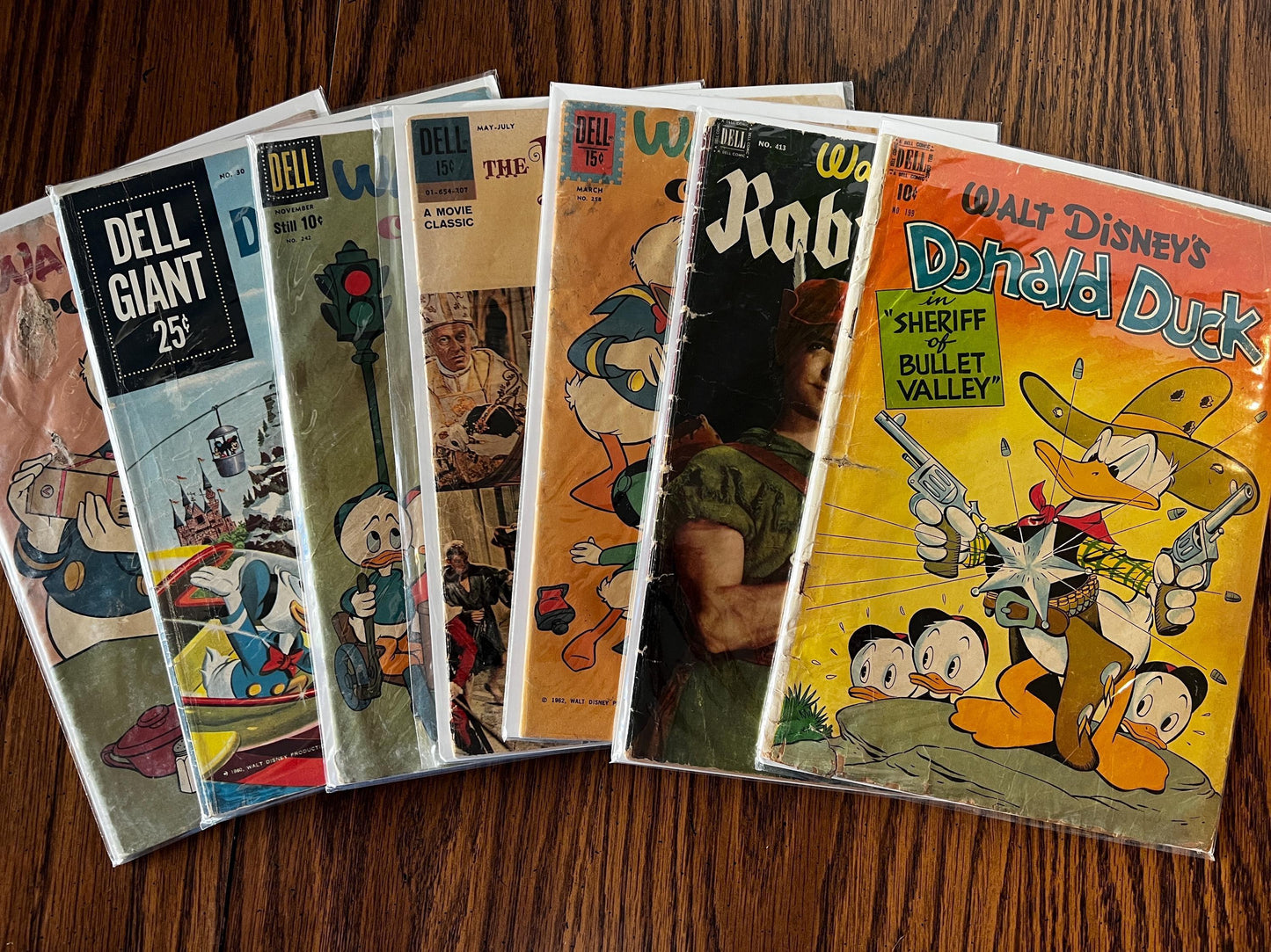 1960s Disney Dell Lot Disneyland U.S.A. Giant #30 + Robin Hood & Prince/Pauper Movie Classics  7 Book Reader Set