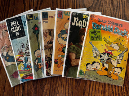 1960s Disney Dell Lot Disneyland U.S.A. Giant #30 + Robin Hood & Prince/Pauper Movie Classics  7 Book Reader Set