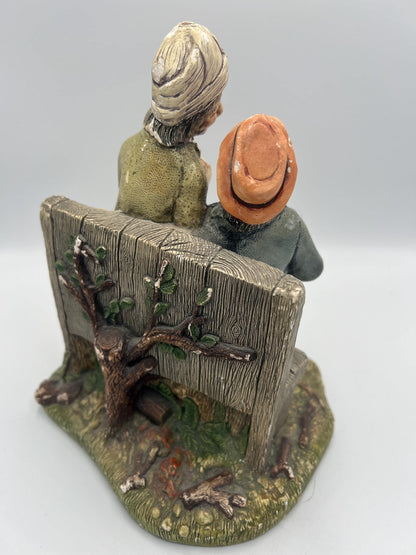 Vintage Naturecraft Figurine, Elderly Couple on Bench (Stoneware, 7")