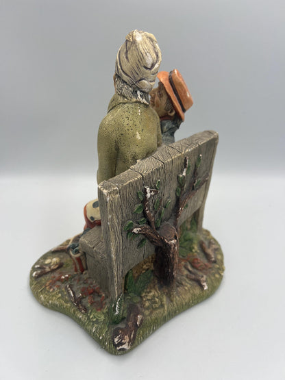 Vintage Naturecraft Figurine, Elderly Couple on Bench (Stoneware, 7")