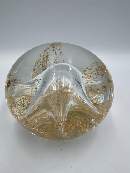 Art Glass Paperweight Gold Dust Star Shaped Bubble Sea Creature