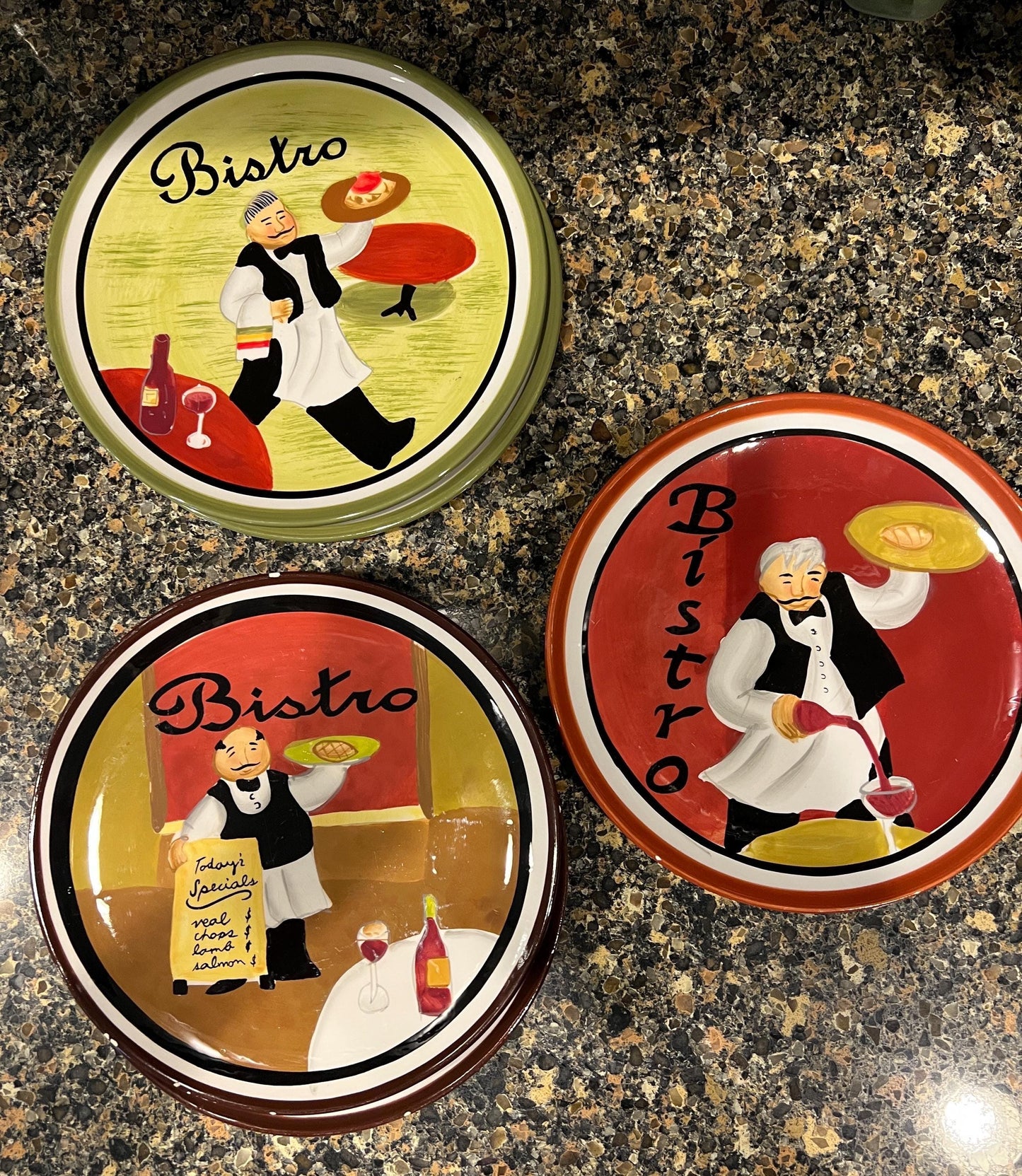 Vintage "Bistro" By Jennifer Brinley 11" and  8-1/4" Plates Certified International, set of 5