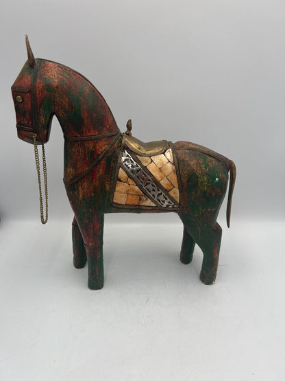 Wooden Horse Sculpture with Beautiful Accents