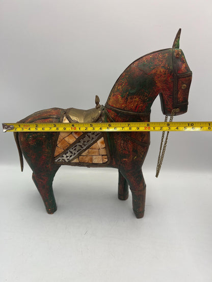 Wooden Horse Sculpture with Beautiful Accents