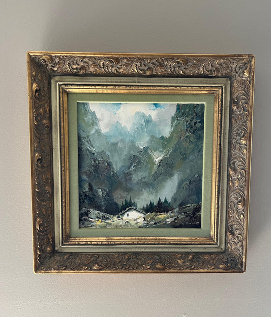 Willi Bauer Original Oil Painting - Medium Sized Mountain Cottage Art - Unique Home Decor