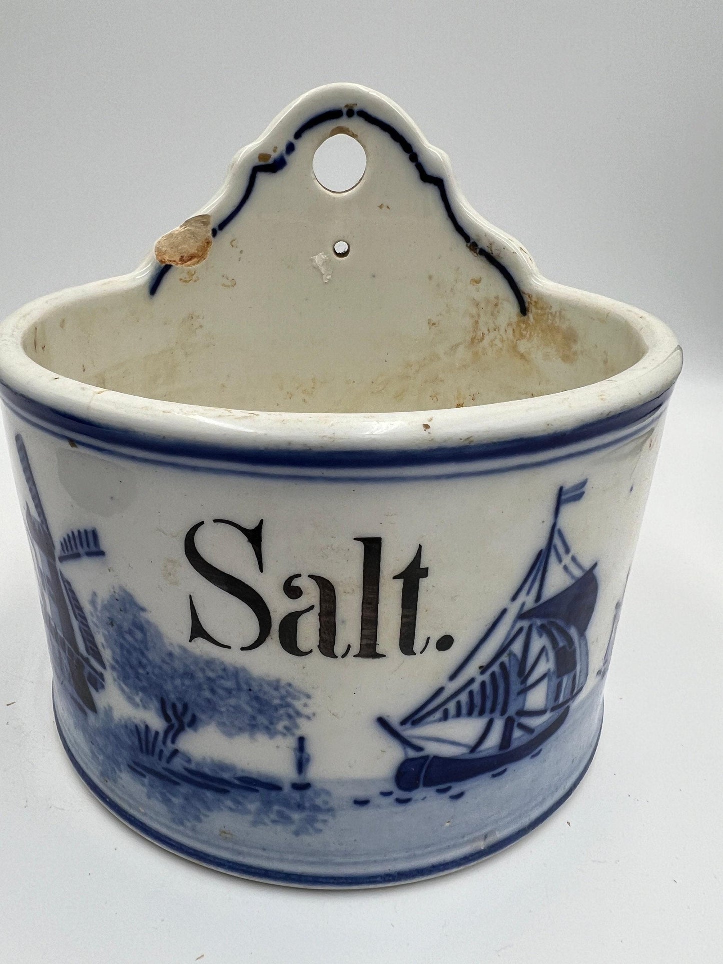 Rustic Salt Glazed Crock - Blue Leaf Stoneware, German Farmhouse Style