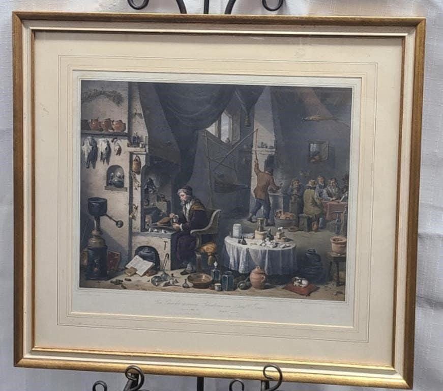 Carl Straub After David Teniers II Color Lithograph, Ein Chemiker in seinem Laboratorium