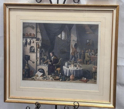 Carl Straub After David Teniers II Color Lithograph, Ein Chemiker in seinem Laboratorium