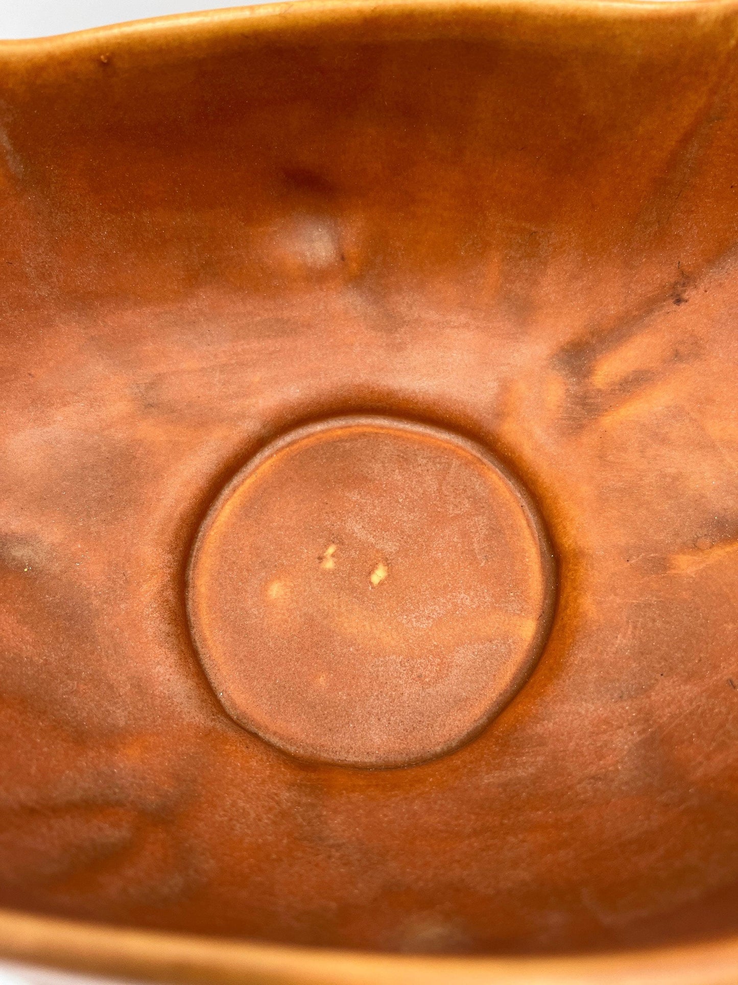 Console Art Pottery Bowl: Mid Century Style, Caramel Brown (11")