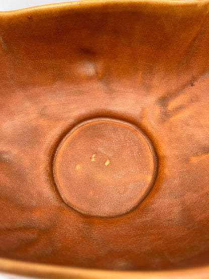 Console Art Pottery Bowl: Mid Century Style, Caramel Brown (11")