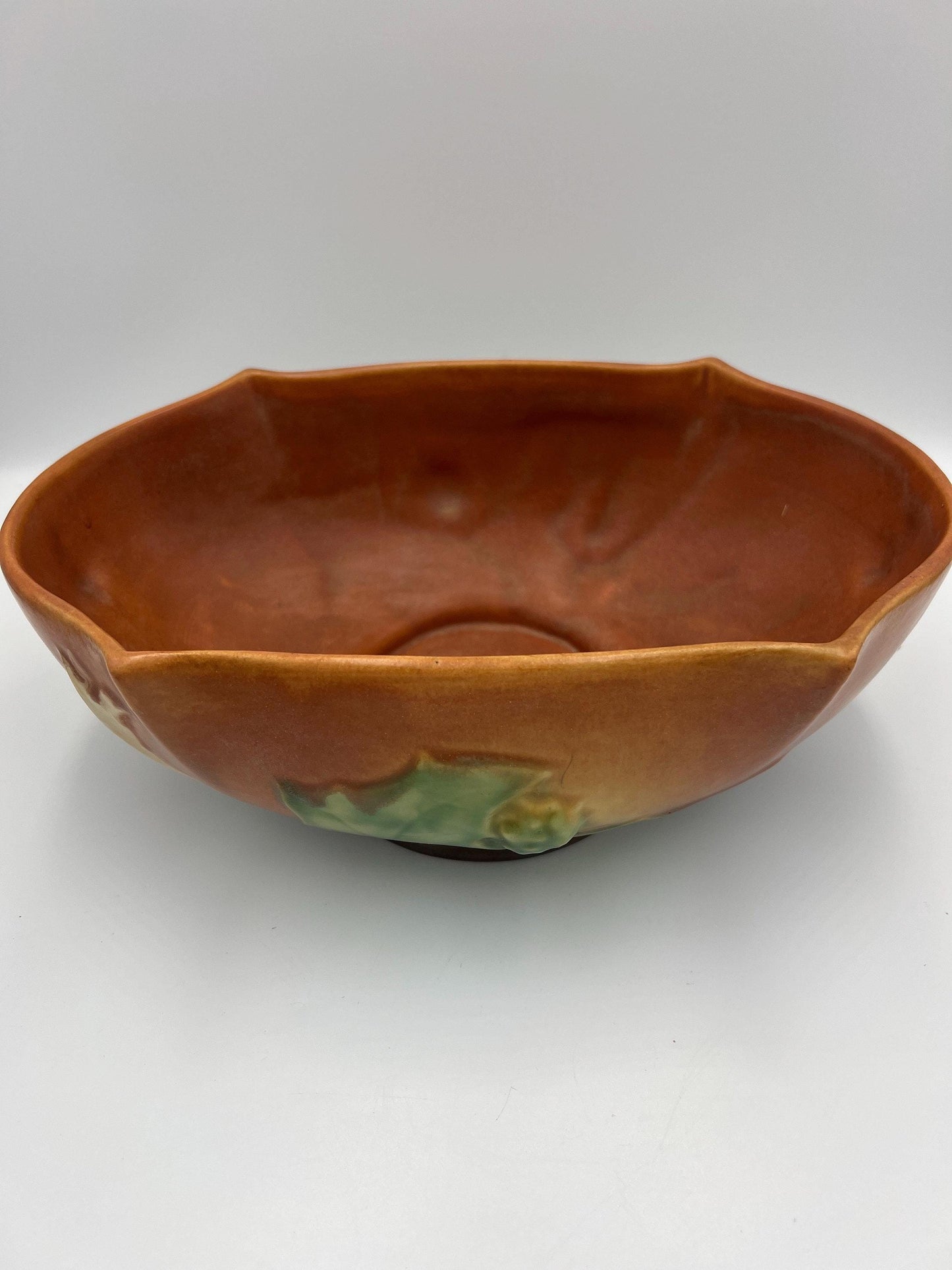 Console Art Pottery Bowl: Mid Century Style, Caramel Brown (11")