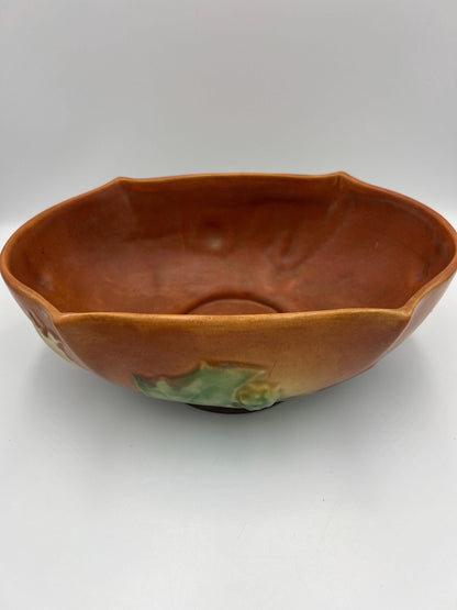 Console Art Pottery Bowl: Mid Century Style, Caramel Brown (11")