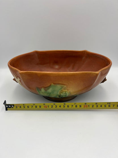 Console Art Pottery Bowl: Mid Century Style, Caramel Brown (11")