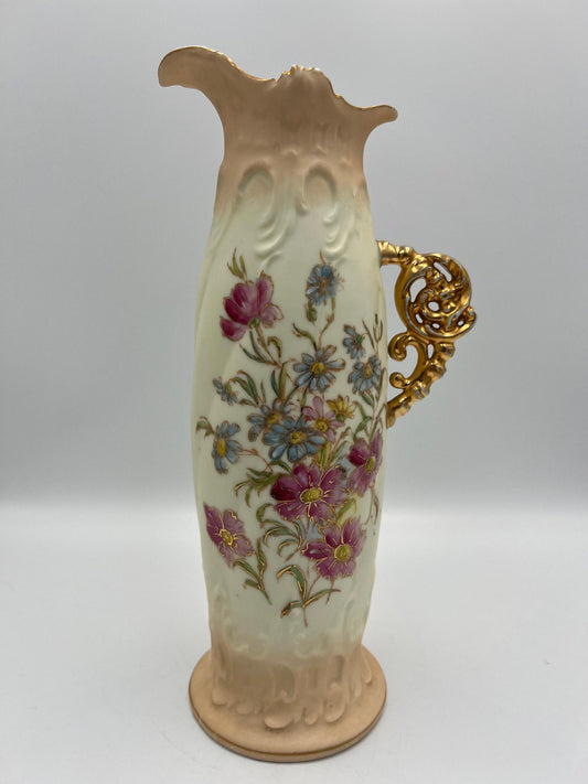 Victorian German Pottery Gold Handled Pitcher