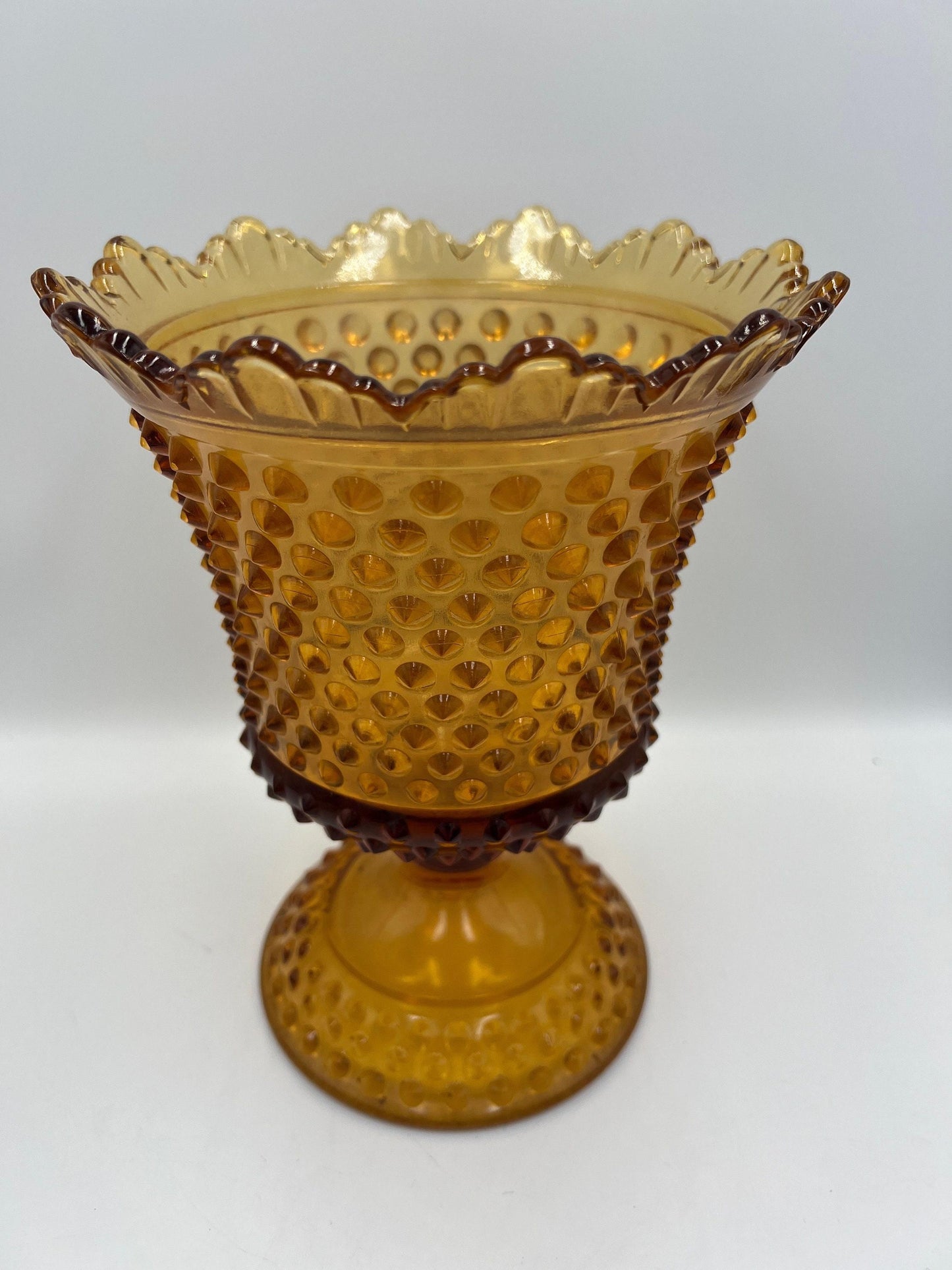 Hobnail amber glass canister, large apothecary jar