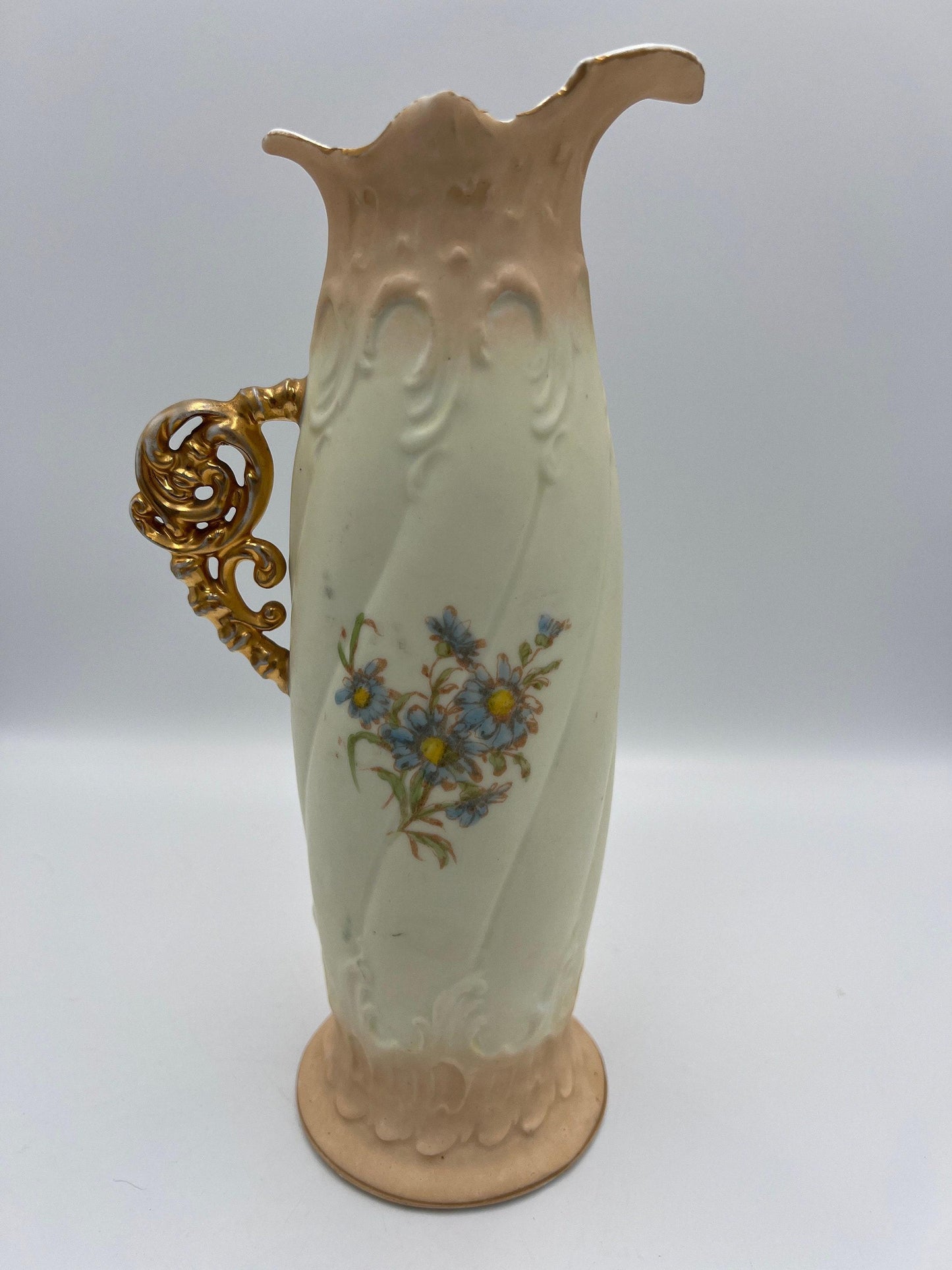 Victorian Gold Handled Pitcher Vase: Ornate German Pottery