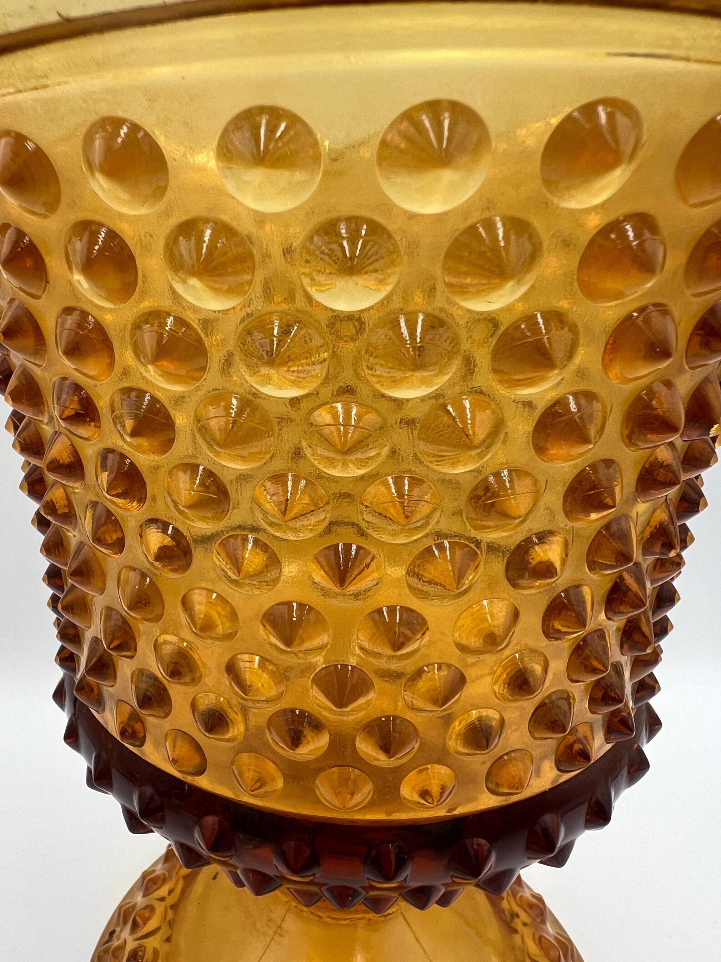 Hobnail amber glass canister, large apothecary jar