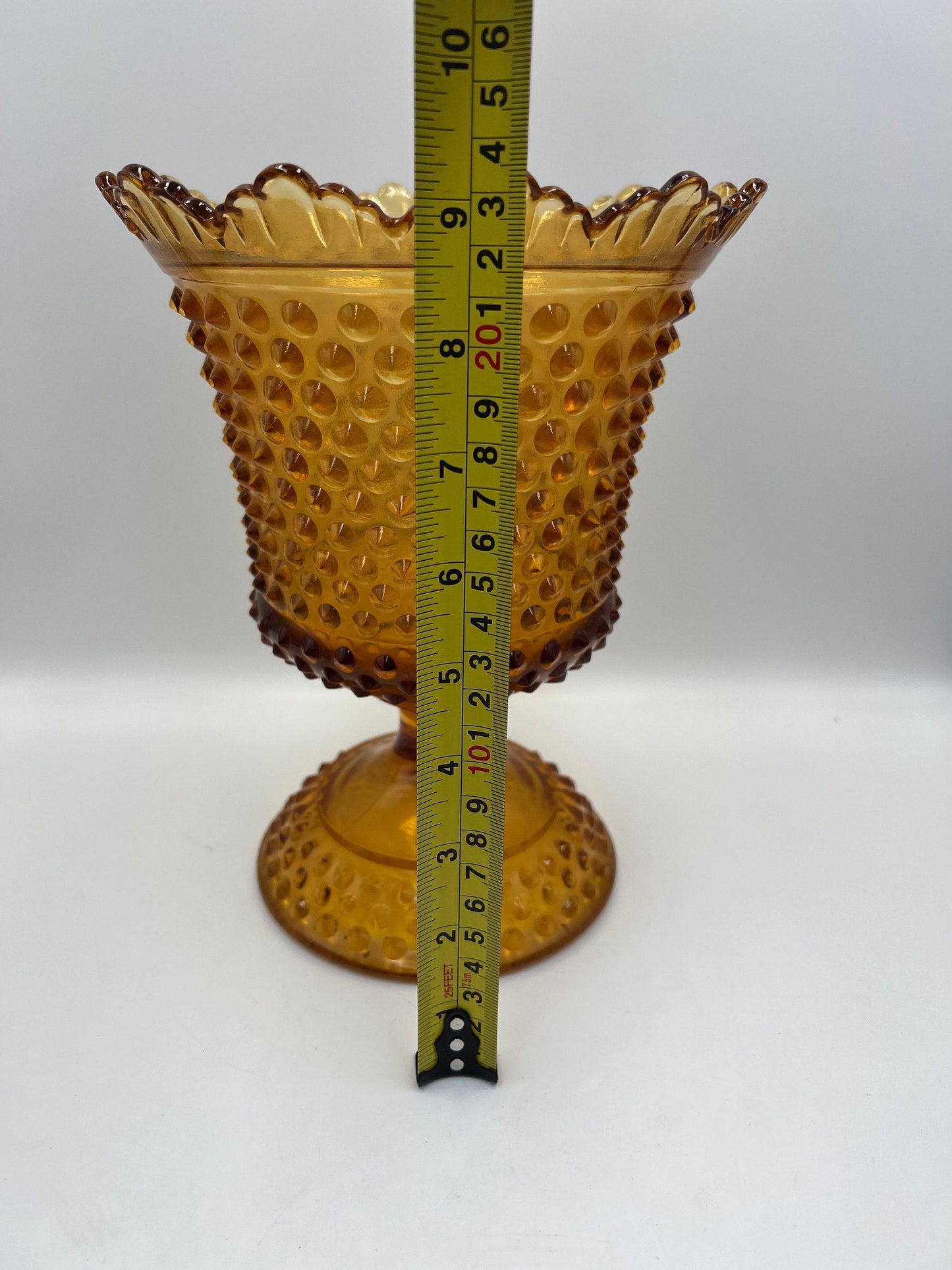 Hobnail amber glass canister, large apothecary jar