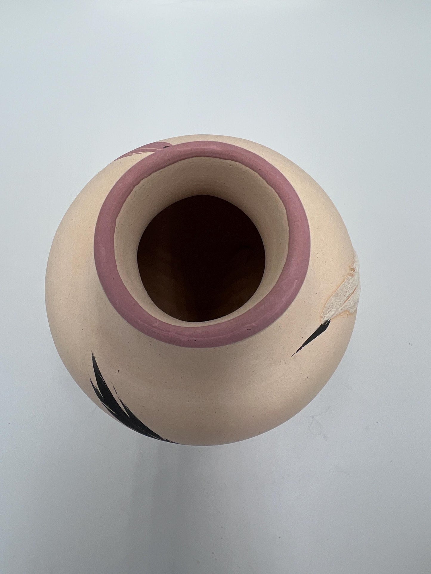 Navajo Clay Vase, Pink Base with Feather Design (Signed, Vintage)