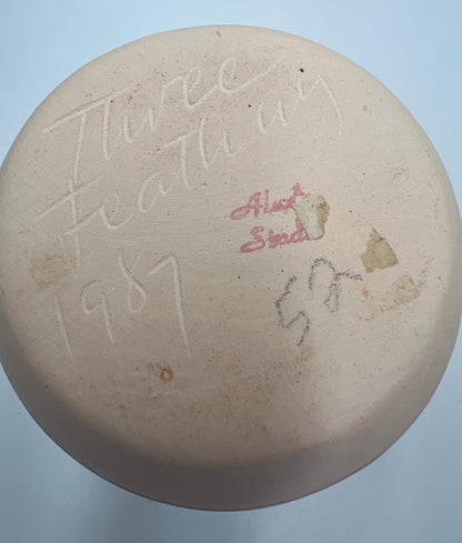 Navajo Clay Vase, Pink Base with Feather Design (Signed, Vintage)