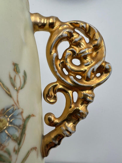 Victorian Gold Handled Pitcher Vase: Ornate German Pottery