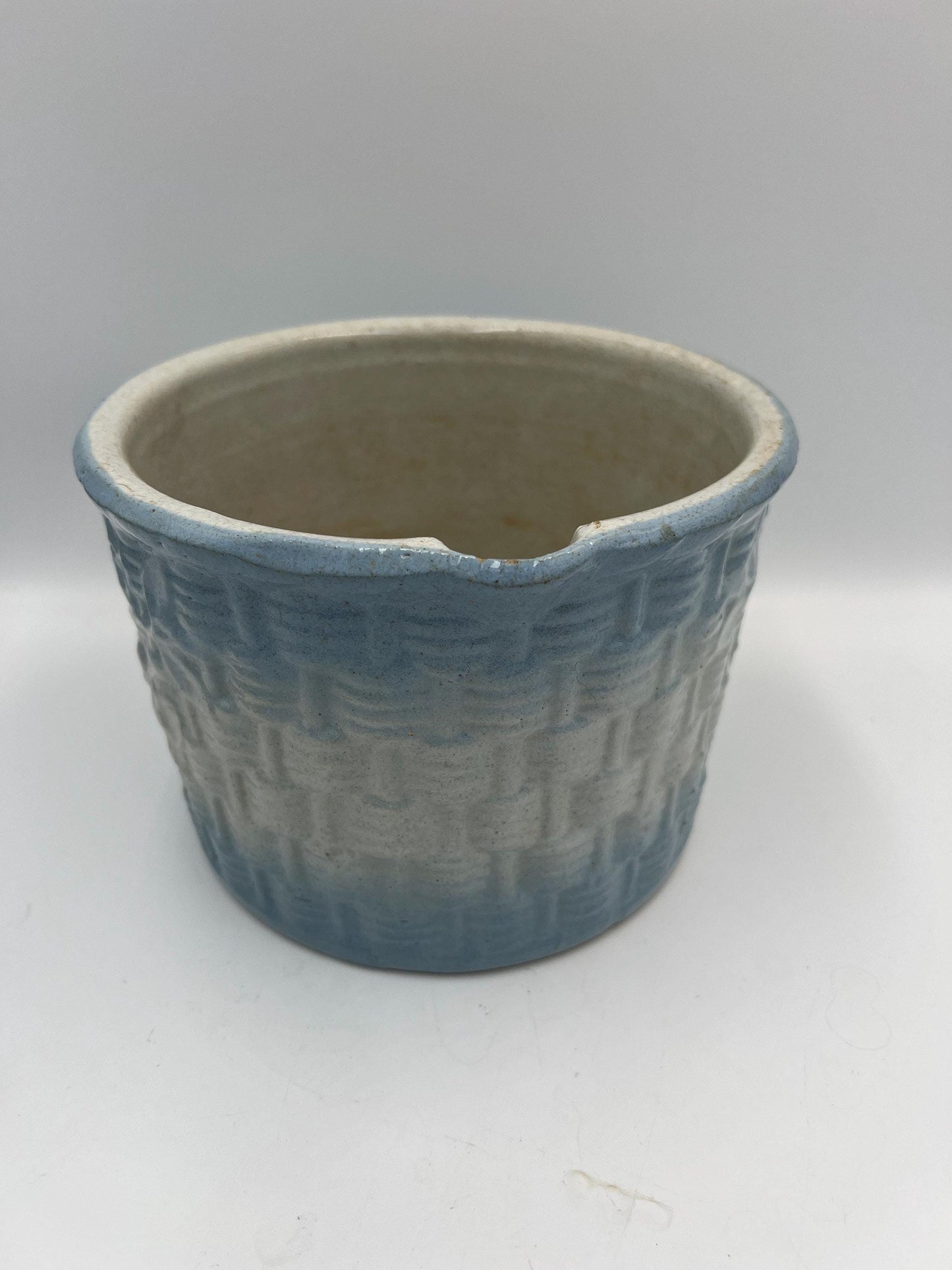 Butter Pail Crock: Rustic Blue and White - Solid Stoneware