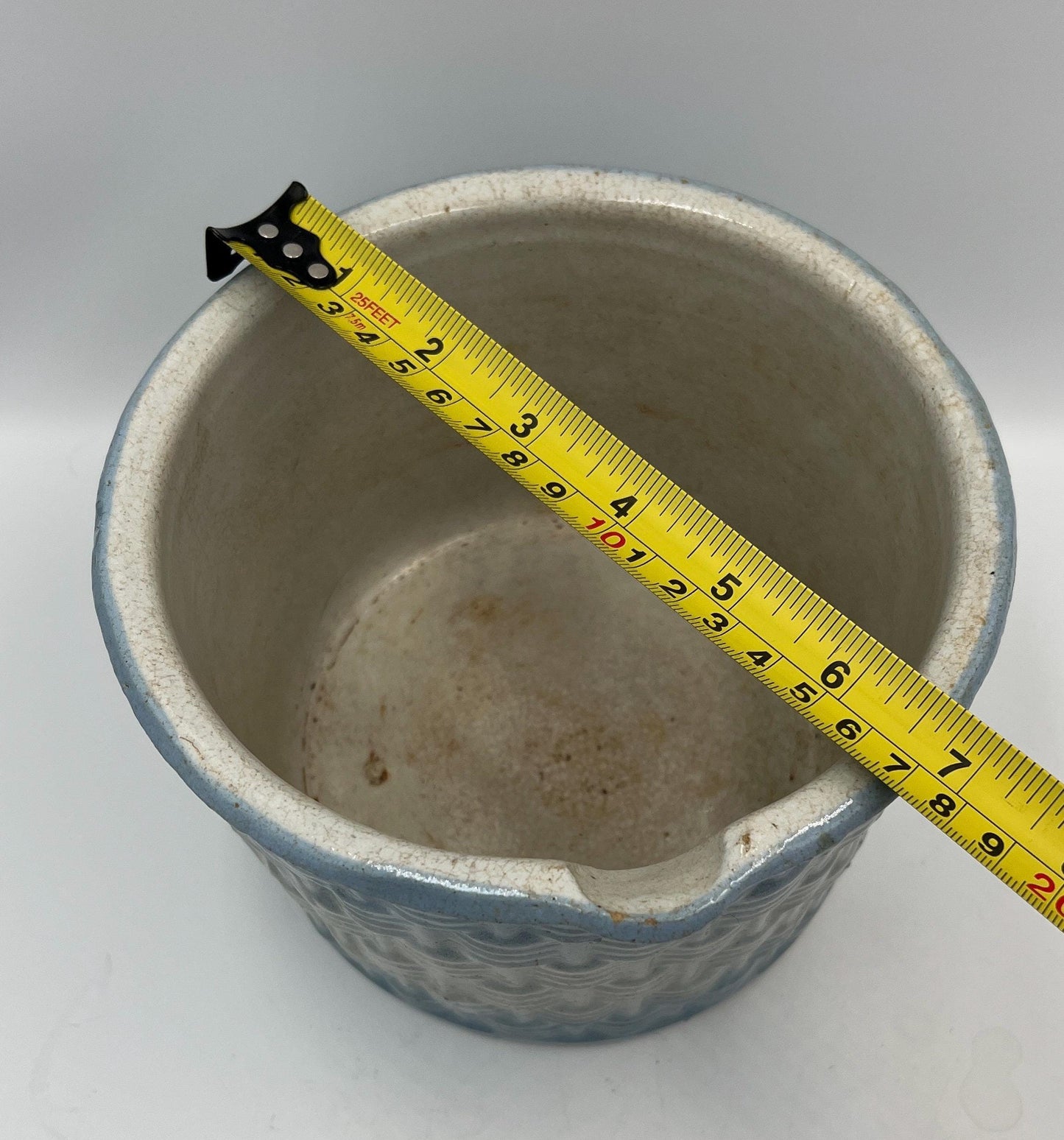 Butter Pail Crock: Rustic Blue and White - Solid Stoneware