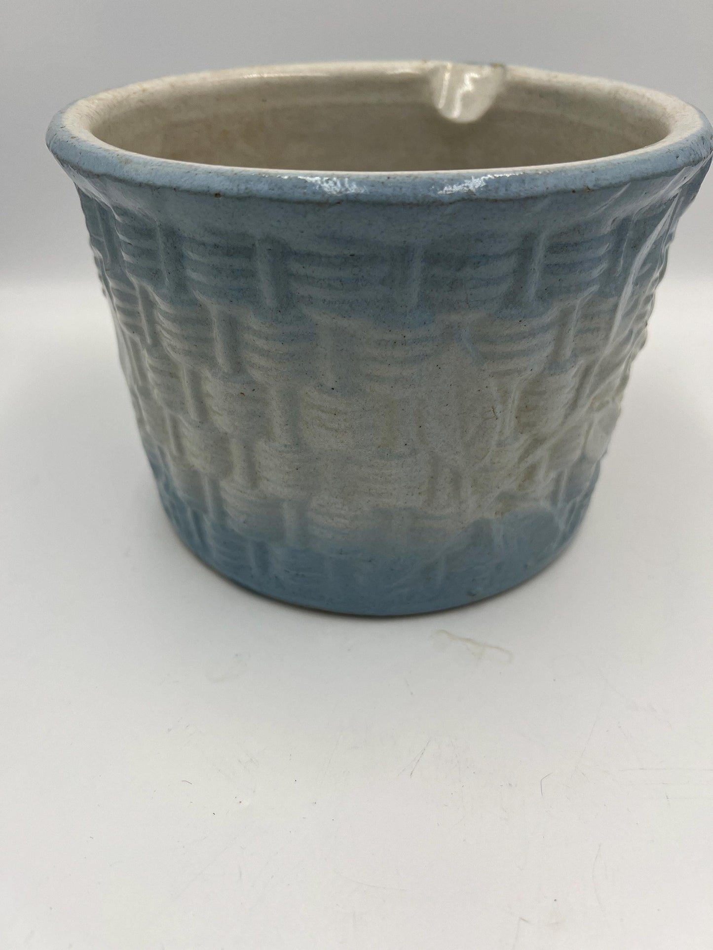 Butter Pail Crock: Rustic Blue and White - Solid Stoneware