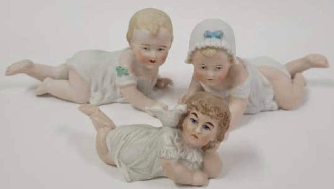 3 Small Antique German Bisque Piano Babies - Your choice