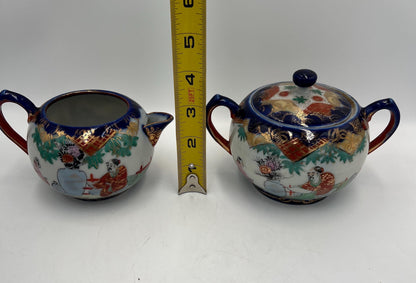 Vintage Japanese Porcelain Creamer and Sugar Bowl Kutani-style or Geishaware