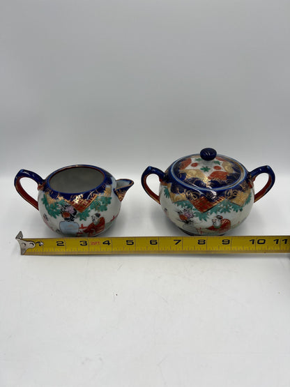 Vintage Japanese Porcelain Creamer and Sugar Bowl Kutani-style or Geishaware