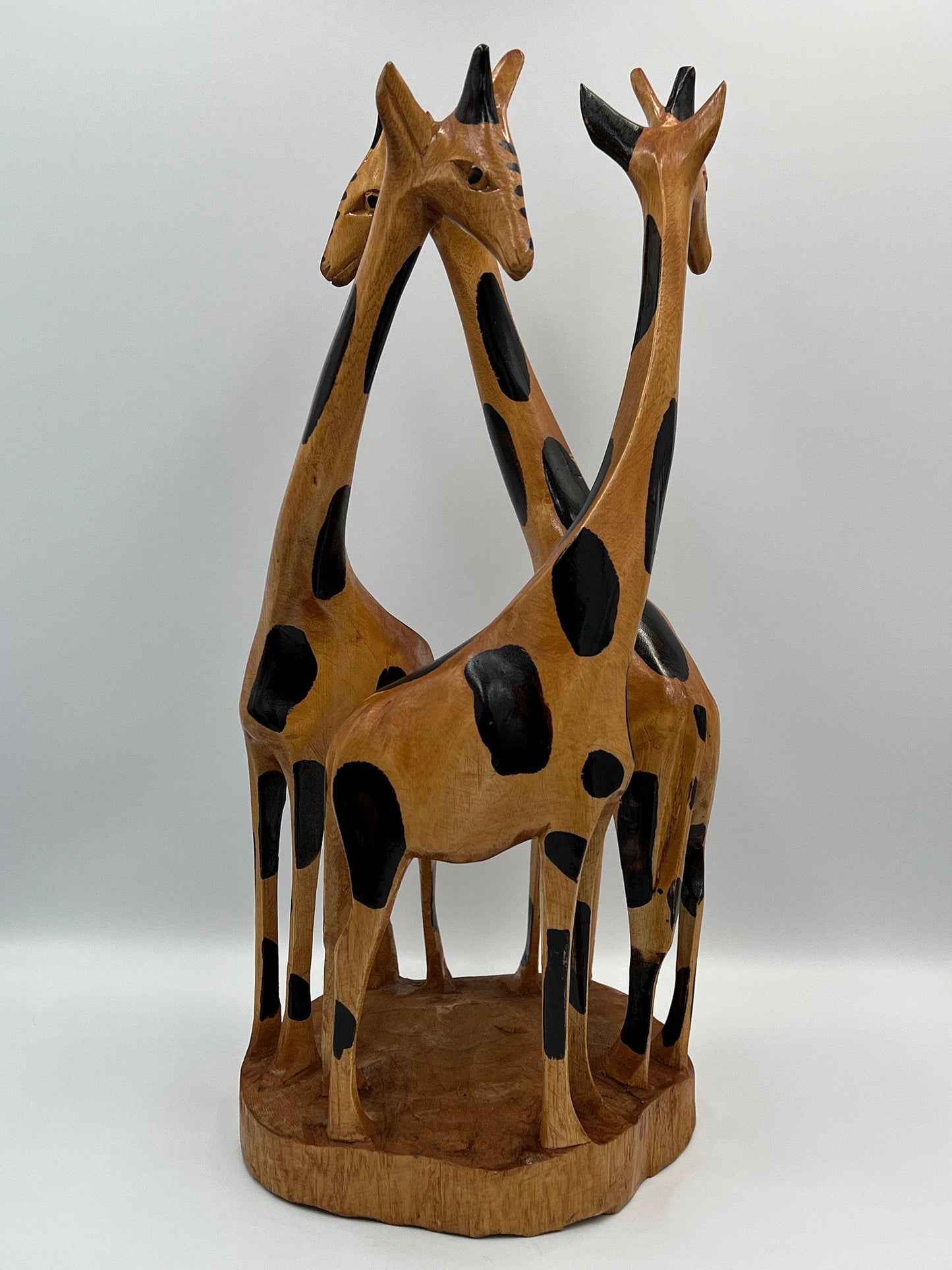 Wooden Giraffe Sculpture: Artisan Wildlife Carving (7" Base, 14.5" Height)